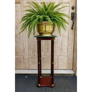 Late 20th Century Regency Green Marble And Mahogany Finish PEDESTAL Plant Stand